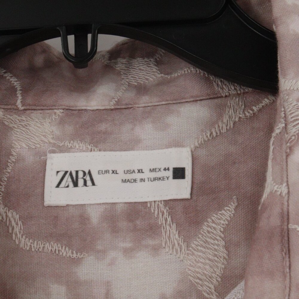 zara shirt men's XL Jacquard tye dye short sleeve button up embroidered camp - Picture 4 of 15